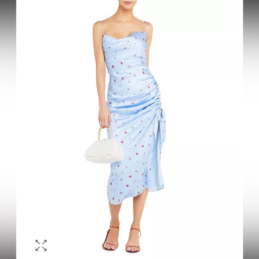 O.P.T Mina Floral Print Cowl Neck Midi Dress Blue Red Floral‎ Size Small